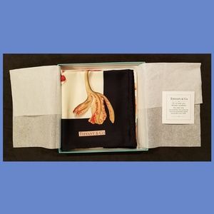 Tiffany & Co. Orchids Ivory Navy Silk Scarf